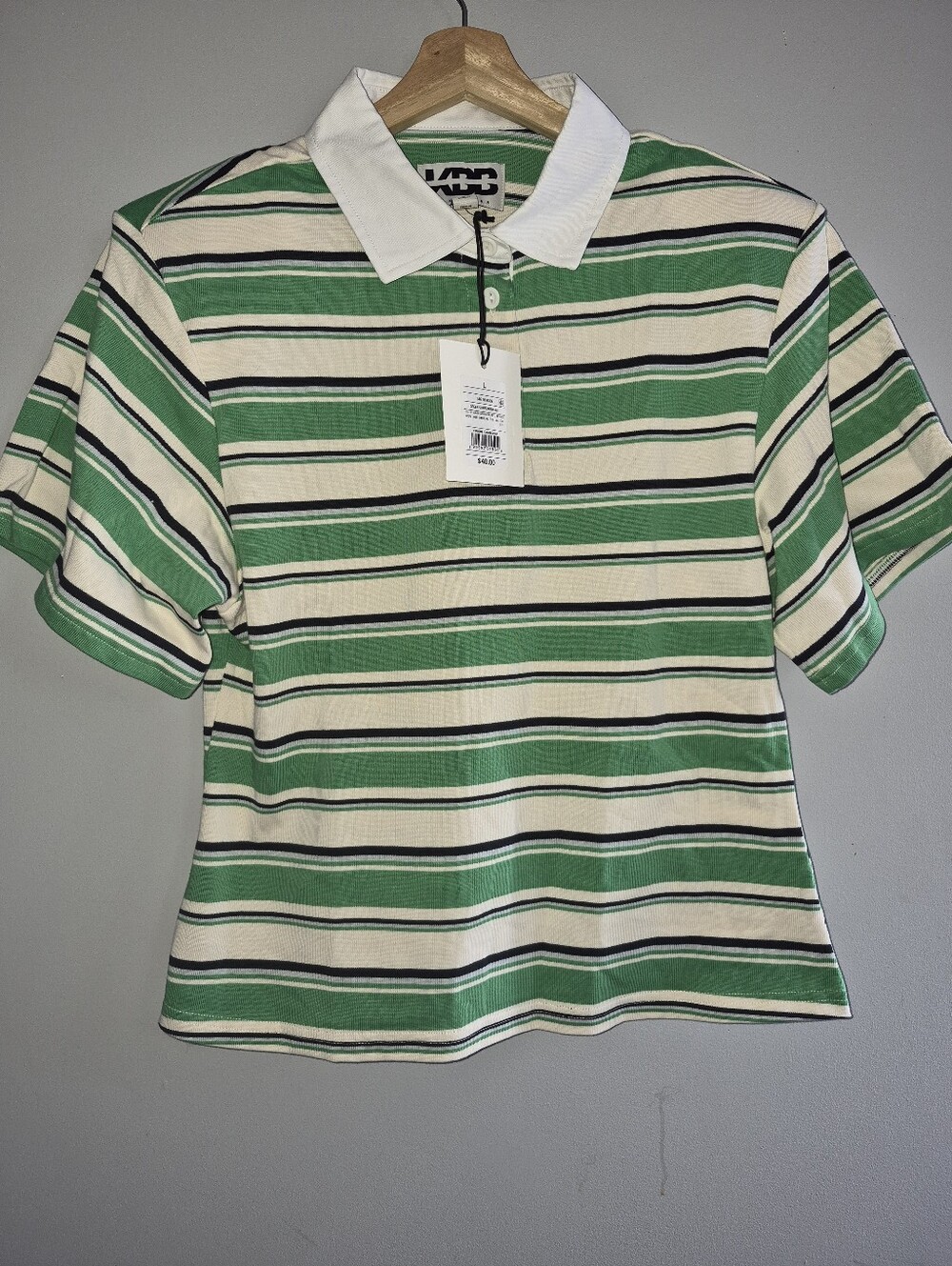 KBB BY KAHLANA Striped Cropped Polo Top in Green & White
